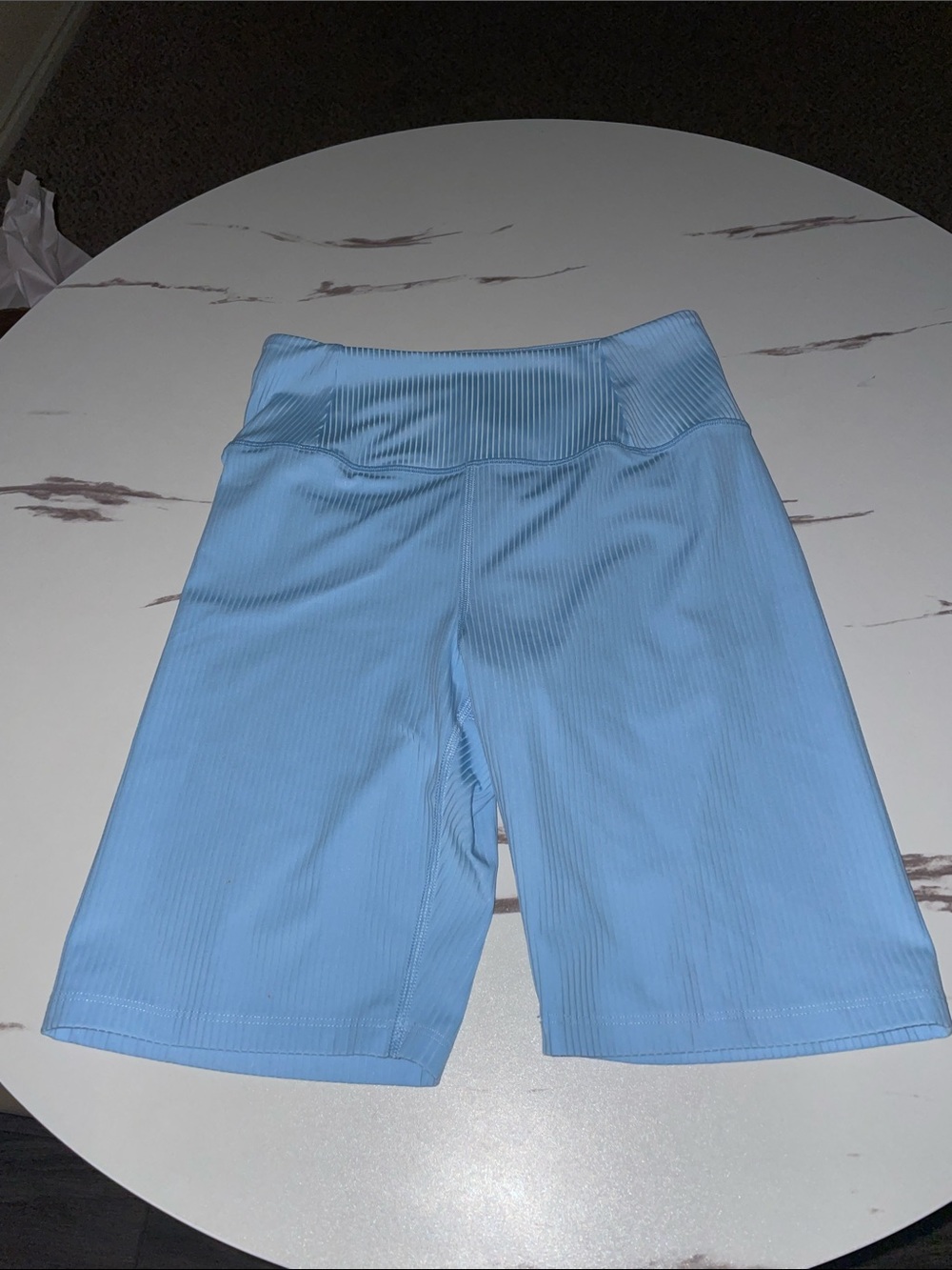 GIRLFRIEND collective fashion color sky blue ribbed high-waist bike shorts
